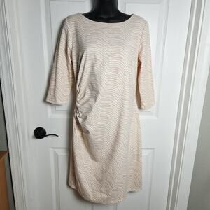 J. McLaughlin Dress Womens Medium Pink Animal Print Ruched Sheath 3/4 Sleeve